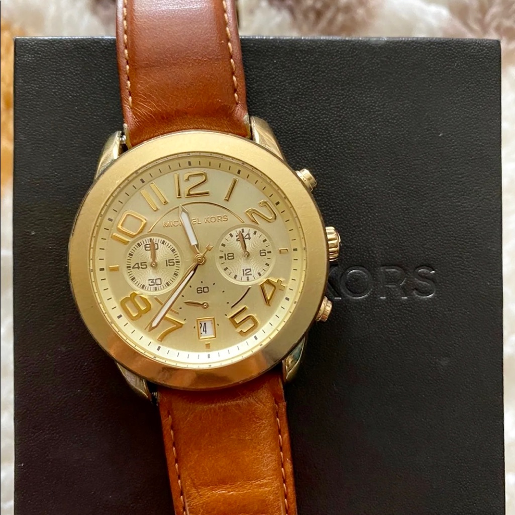 Michael Korsmercer Champagne Dial Brown Leather Ladies Watchmk2251